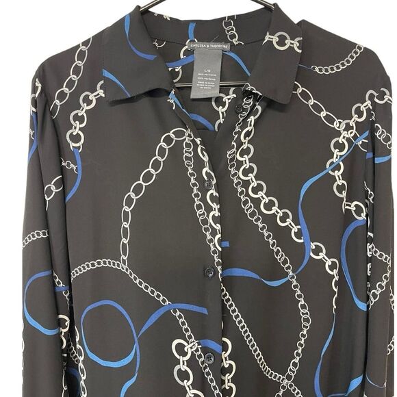 Chelsea & Theodore Chain Link Long Sleeve Blouse Size L - Picture 4 of 7